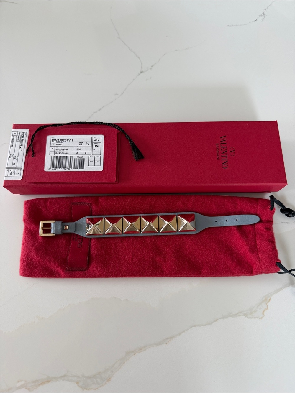 Valentino Garavani Leather Rockstud Buckle Bracelet in Gray